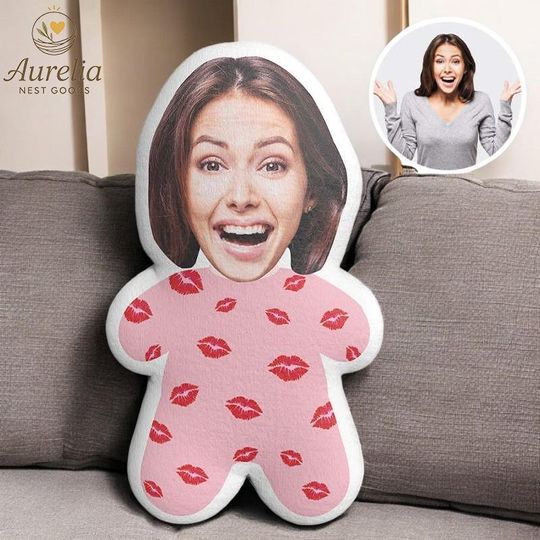 Personalized Funny Face Pillow, Custom Photo Pillow Gift, Cute Kiss Pattern Pillow, Birthday or Valentine Gift