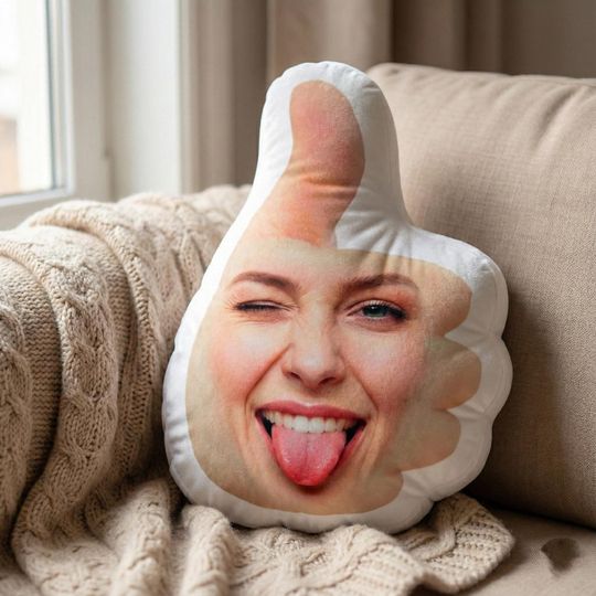 Discover Custom Face Pillow , Thumbs Up Personalized Photo Cushion Funny Prank Gift, Gag Present