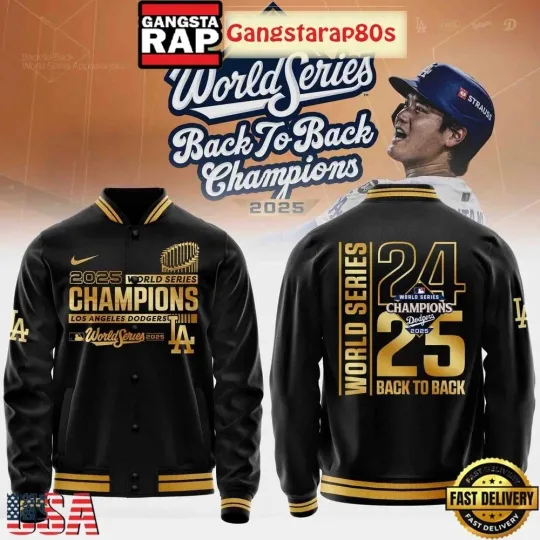 Discover LA Dodger 2025 World Series Champions Black Baseball Jacket All Printed S-5XL