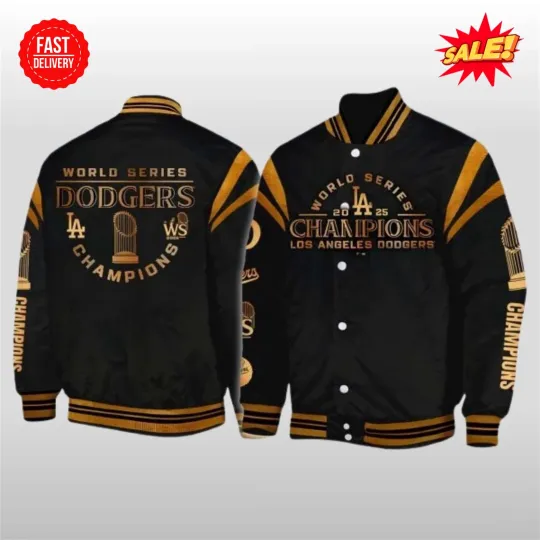 Discover Dodger 2025 World Series Champions Black Baseball Jacket Size S-5XL