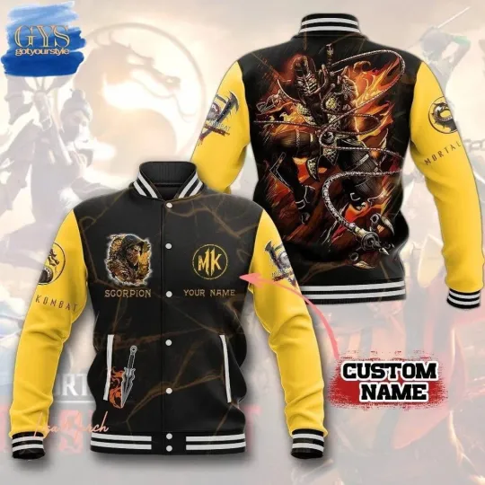 Mortal Kombat Scorpion Baseball Jacket Full Size S-5XL