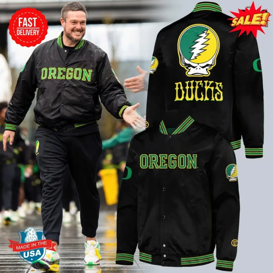 Discover Oregon Duck x Grateful Duck Baseball Jacket Poly Reprint S-5XL