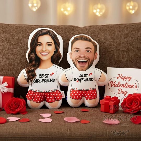 Discover Personalized Best Girlfriend Boyfriend Pillow,Custom Face Couple Pillow Valentine Gift,Funny Cartoon Photo Cushion,Romantic Gift for Him Her