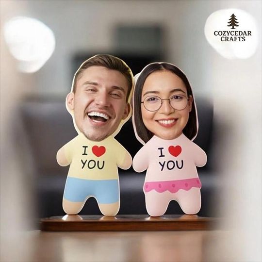 Discover Custom Couple Plush Dolls, Personalized Face Pillow, Wedding Gift for Couple, Cute Anniversary Plush Decor
