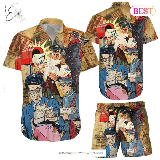 Blue Leaves Hawaiian Shirt for Postal Workers