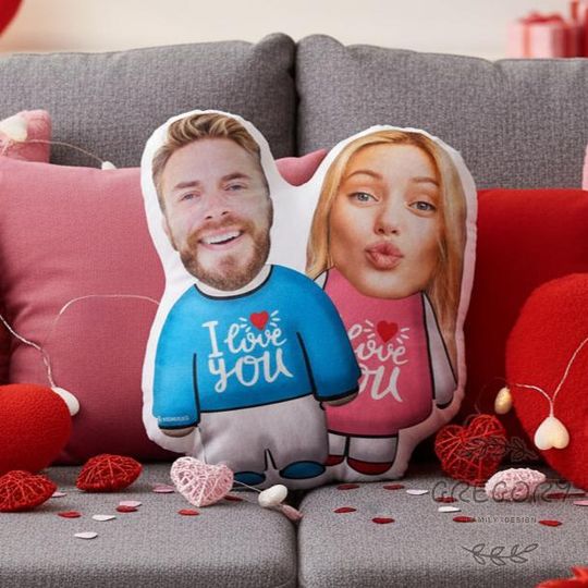 Discover Custom Face Pillow Valentine Gift, Personalized Couple Photo Pillow, Funny Romantic Gift for Him Her, Anniversary Love Home Decor