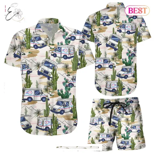 Discover Cactus Hawaiian Shirt Postal Worker Trucks Desert Hawaii Mens Short Sleeve Casual Summer Tee