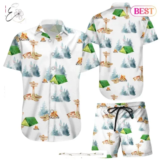 Discover Camping Hawaiian Shirt Watercolor Forest Button-Down Shirt