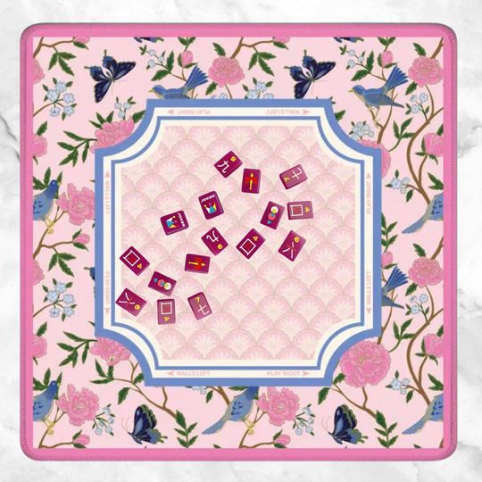 Discover Chinoiserie Mahjong Mat with Carry Bag | Large Portable Mahjong Table Cover | Pink Chinoiserie Game Mat | Mahjong Gift for Women