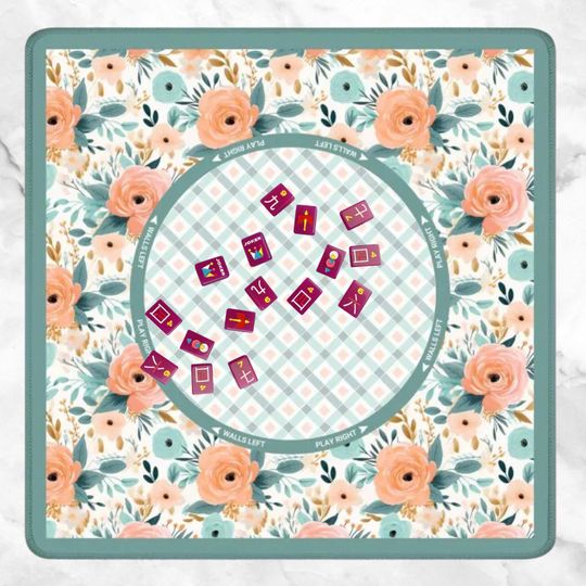 Discover Floral Mahjong Mat with Carry Bag | Large Portable Mahjong Table Cover | Pink & Blue Flower Game Mat | Mahjong Gift for Women