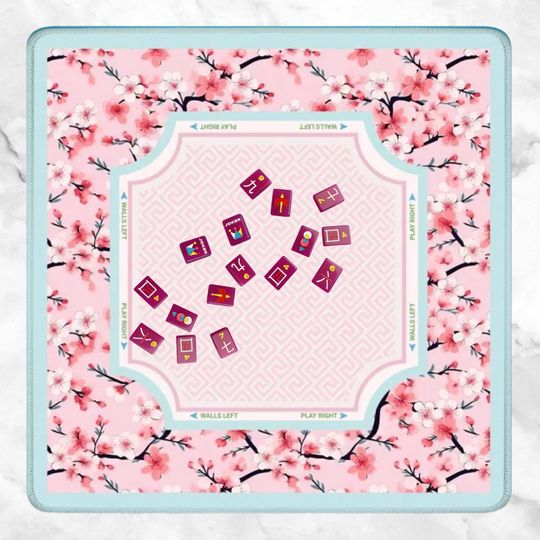 Discover Cherry Blossom Mahjong Mat with Carry Bag | Large Portable Mahjong Table Cover | Pink & Blue Floral Game Mat | Mahjong Gift for Women