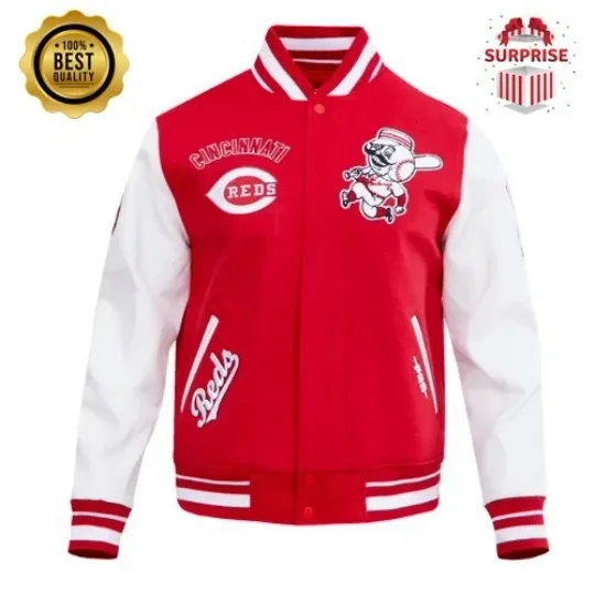 Discover men's c r retro red wool letterman baseball jacket