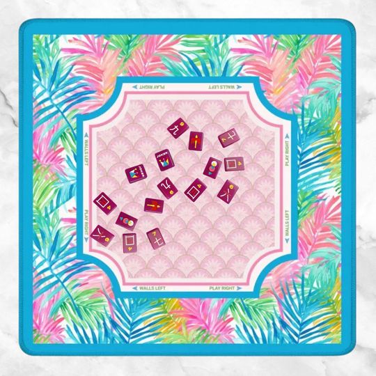 Discover Tropical Mahjong Mat with Carry Bag | Large Portable Mahjong Table Cover | Pink & Blue Tropical Game Mat | Mahjong Gift for Women