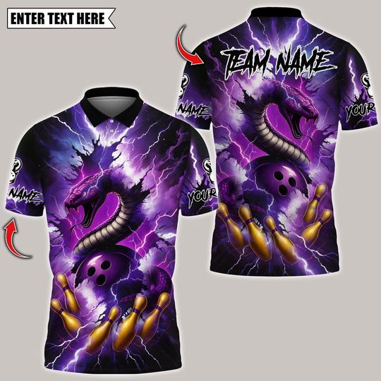 Discover Custom Bowling Polo Shirt, Thunder Lightning C Snake Bowling Polo for Men