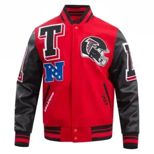 Discover Men's Red Wool Baseball Jacket with Black Sleeves Varsity Coat