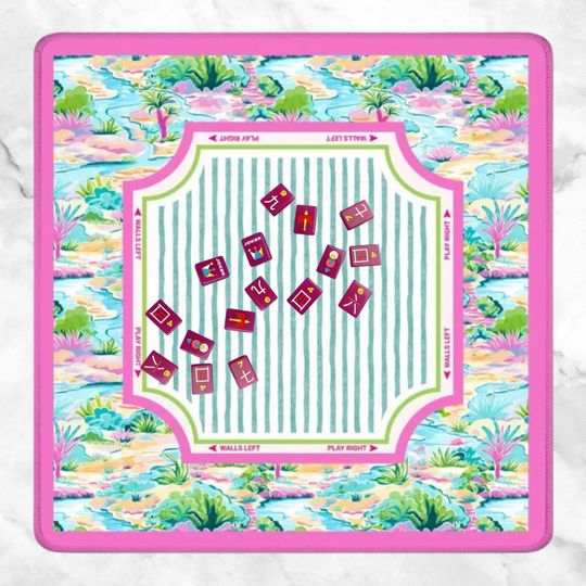 Chinoiserie Mahjong Mat with Carry Bag | Large Portable Mahjong Table Cover | Pink & Blue Preppy Game Mat | Mahjong Gift for Women