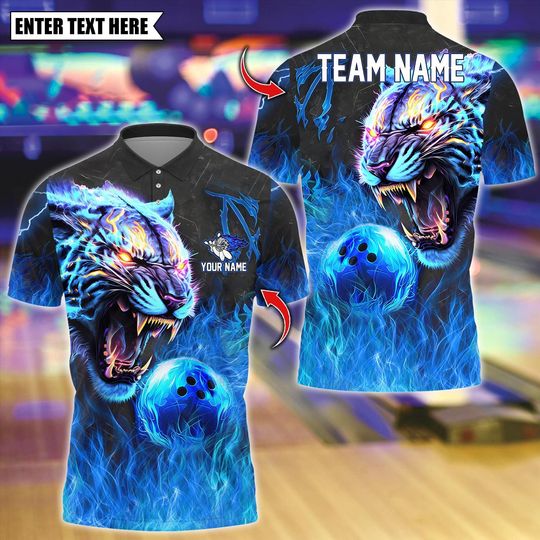 Discover Custom Bowling Polo Shirt, Blue Flame Wolf Bowling Polo for Men