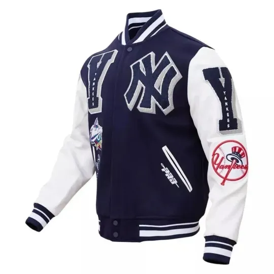 Discover Men's NY Yankees Wool and White Sleeve Letterman Baseball Jacket
