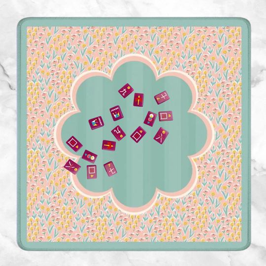 Discover Floral Mahjong Mat with Carry Bag | Large Portable Mahjong Table Cover | Pink & Blue floral Game Mat | Mahjong Gift for Women