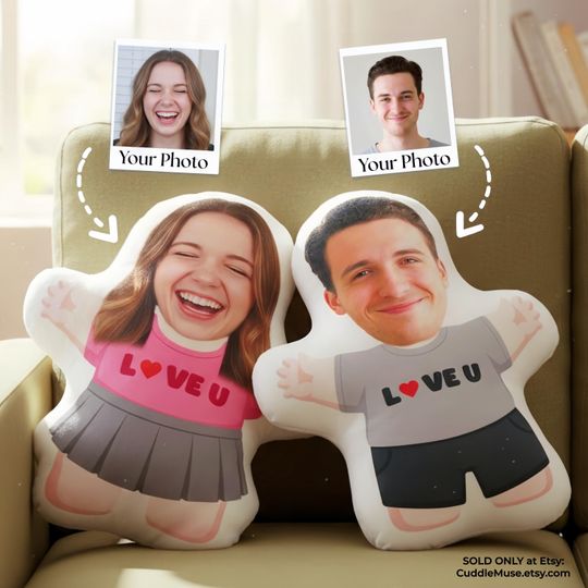 Personalized 3D Stuffed Doll - Customized Face Pillow, Photo Humanoid Cushion, Boyfriend Birthday Gift, Photo Gift for Couples