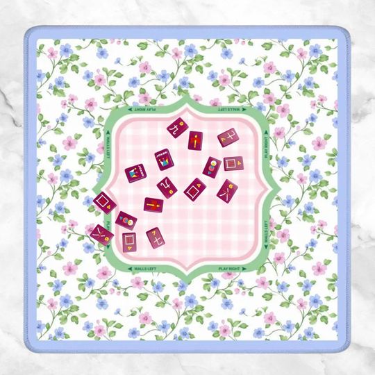 Discover Floral Mahjong Mat with Carry Bag | Large Portable Mahjong Table Cover | Pink & Blue Floral Game Mat | Mahjong Gift for Women