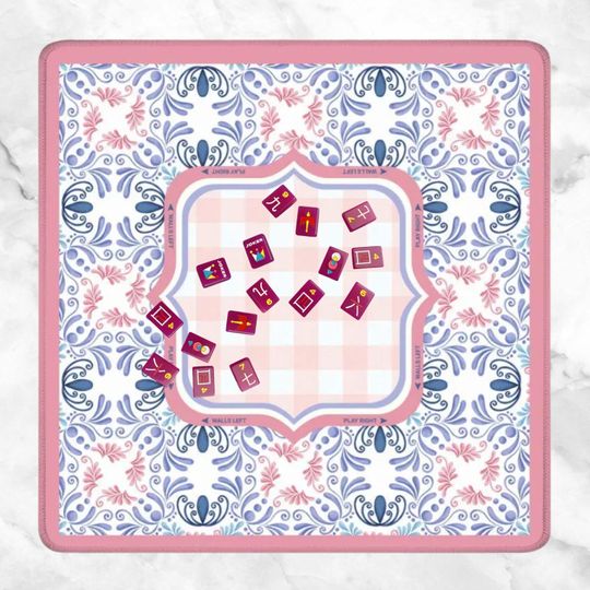 Discover Geometric Mahjong Mat with Carry Bag | Large Portable Mahjong Table Cover | Purple and Pink Geometric Game Mat | Mahjong Gift for Women