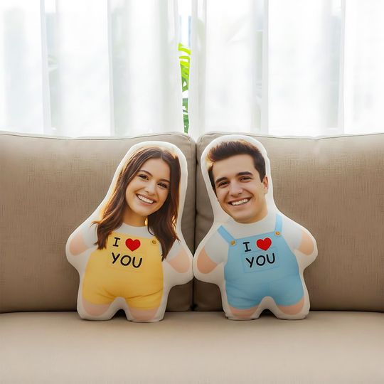 Discover Funny Gift for Boyfriend, Custom Valentines Day Photo Pillow, Personalized Face Humanoid Cushion, Couple Pillow.