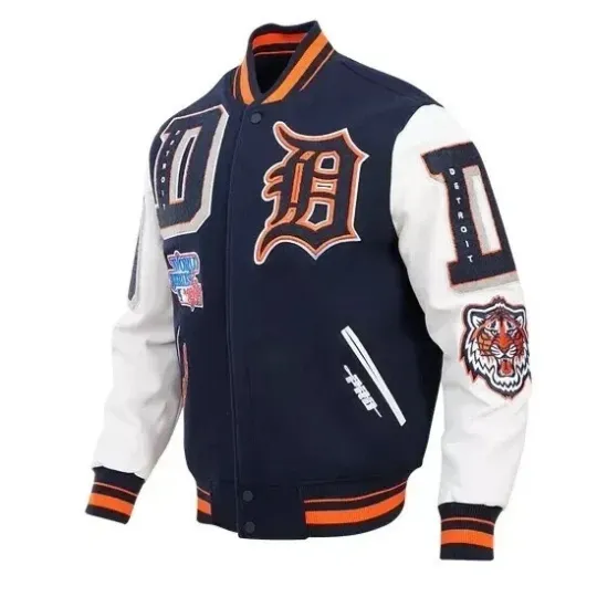 Discover Men's Det. Tigers Mashup Blue Wool Baseball Varsity Jacket