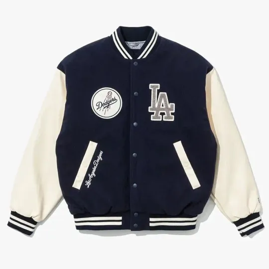 Men's LA Dodgers Blue Wool and White Sleeves Baseball Jacket