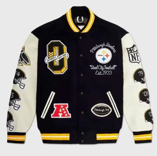 Men's P Steeler Snoop Dogg Wool & White Sleeves Varsity Baseball Jacket