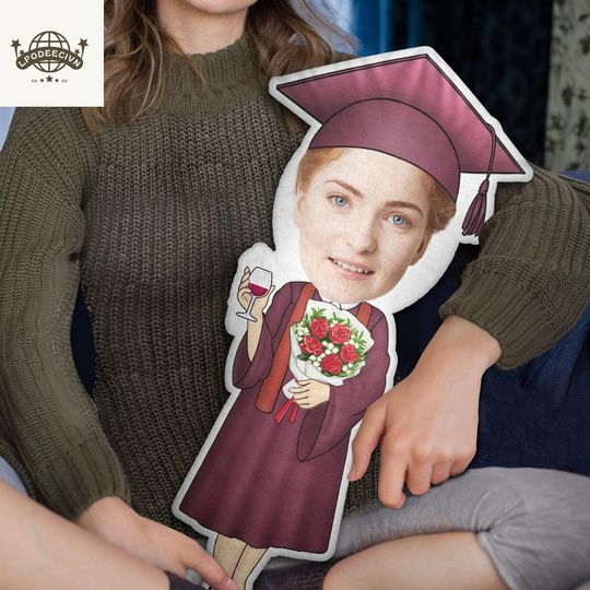 Discover Personalized Graduation Photo Pillow, Custom Shaped Pillow for Friends or Kids, Happy Graduation Gift Keepsake