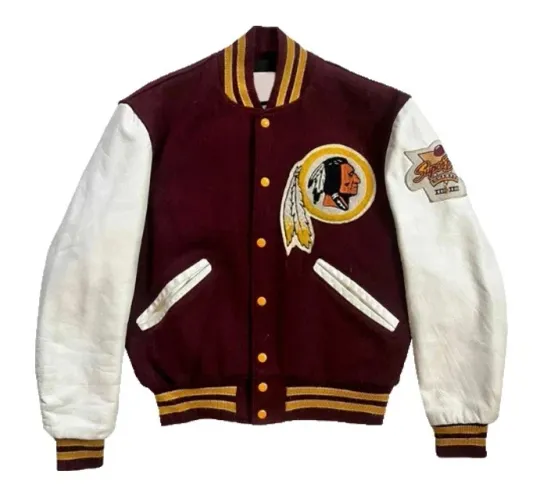 Discover Men's W Redskins Maroon Wool Body Leather Sleeves Jacket