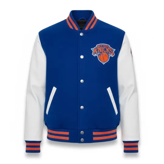 Discover Men's NY Knicks Blue Wool Body & White Sleeve Varsity Jacket