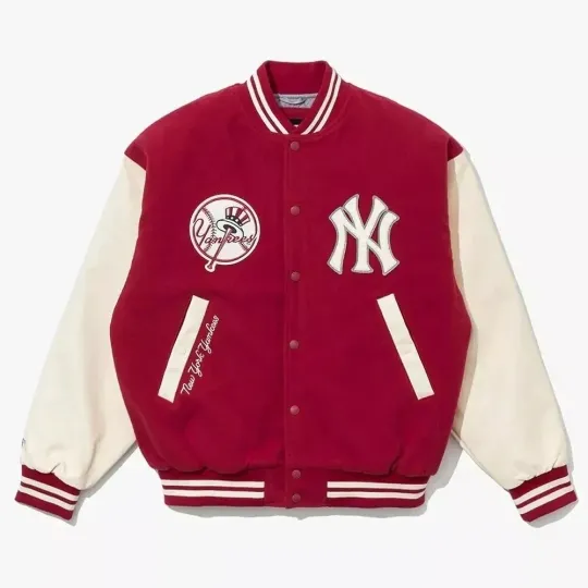 Men’s NY Yankees Maroon Wool and White Sleeves Varsity Jacket