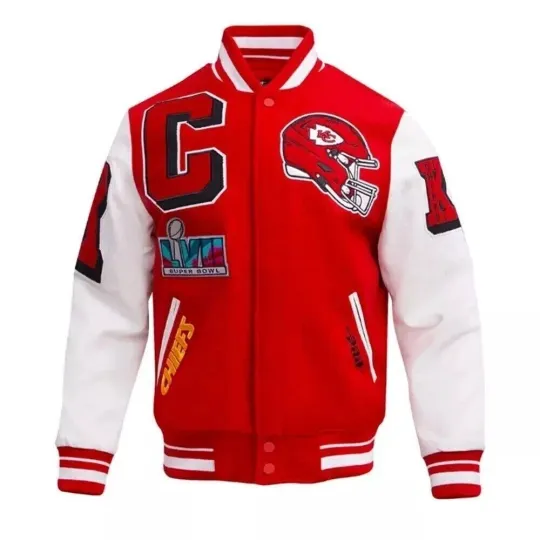 Discover Men's KC Chiefs Red Wool Letterman Baseball Bomber Jacket