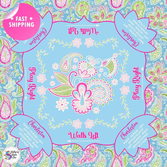 Discover Mahjong Mat,  Neoprene Blue Pink Boho Floral Game Mat Dcor, Mah Jongg Table Mat, Mahjong Love, Mahjong Accessories Gifts Tablecloth Cover