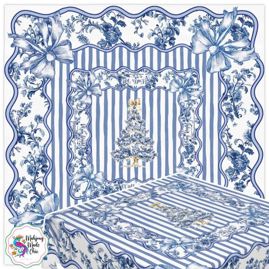 Discover Blue Toile Christmas Mahjong Tablecloth With Instructions, Charleston Rules Table Cover, Game Night Decor, Mah Jongg Mahjong Accessories