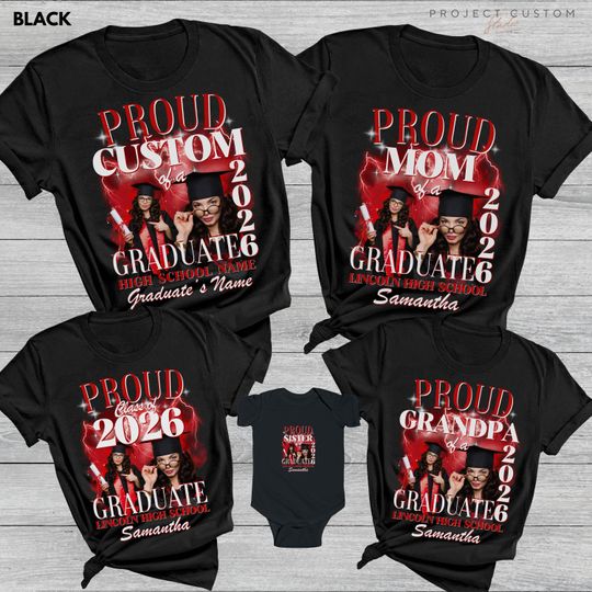 Discover Proud Mom of a 2026 Graduate Shirt With Custom Photo, Family Matching Graduation Tshirts, Graduation Party Gift, Senior Class of 2026 Tees