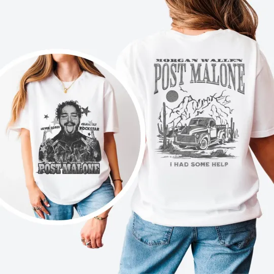 Discover Post Malone Tee Cotton 90s Rap Concert Hip Hop Music Fan Gift T-Shirt