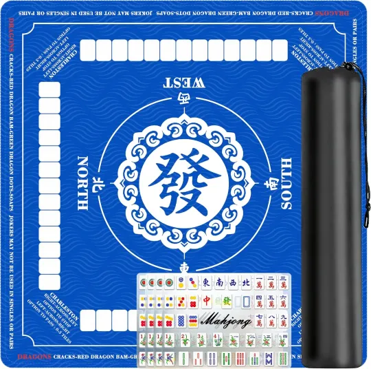 Discover Large Portable Mahjong Table Cover Blue Table Mat, Mahjong Gift for Women