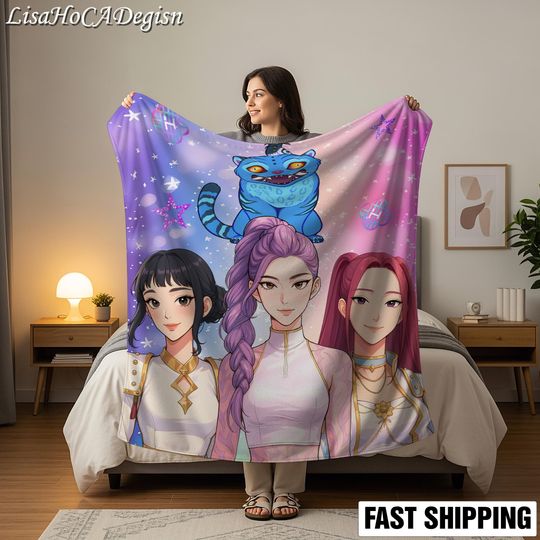 Discover Cozy Kpop Demon Hunters Fleece Blanket, Anime Inspired, Christmas Family Gift
