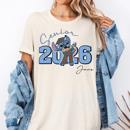 Discover Disney Stitch Senior 2026 Shirt, Graduation Custom T-shirt, Stitch Senior School Tee, Disneyland Class of 2026 Tee, WDW Grad Trip Gift