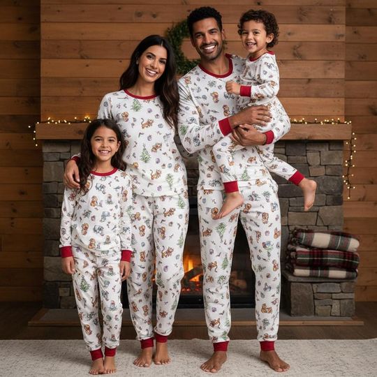 Discover Winnie The Pooh and Friends Long Sleeve Pajamas Set, Tigger Piglet Eeyore Family Sleepwear, Disney Matching Holiday PJs, Xmas Pjs Gift