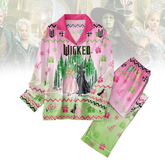 Wicked Broadway Musical Pajamas Set for Adults, Elphaba & Glinda Sleepwear, Wizard of Oz Inspired Pajamas, Xmas Gift for Her