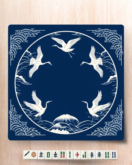 Discover Navy Crane Mahjong Mat