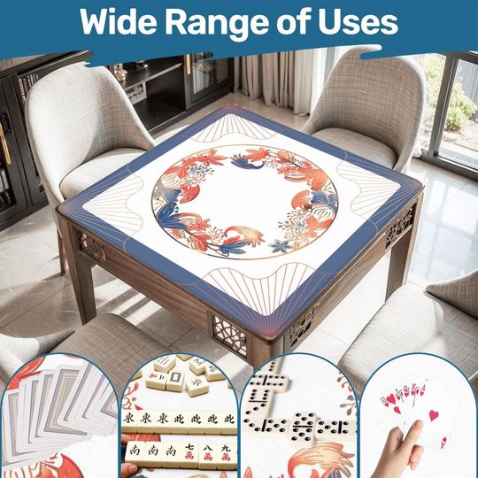Discover Elegant Orange Blue Floral Mahjong Mat Non-Slip Roll-Up Game Surface Ornamental Botanical Table Cover Cloth Gifts for Mah jongg Lovers