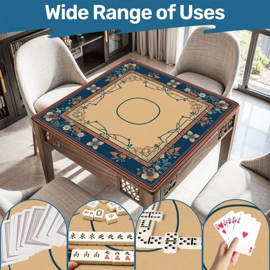 Discover Luxury Navy Orange Floral Mahjong Mat Premium Roll-Up Table Cover Elegant Asian-Inspired Play Mats Non-Slip Durable Mah jongg Gift Christmas