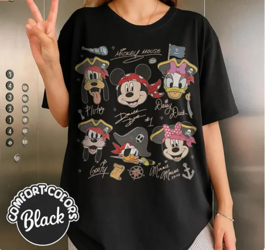 Discover Vintage Disney Pirate Shirt, Mickey & Friends Pirate Signature Crew Tee