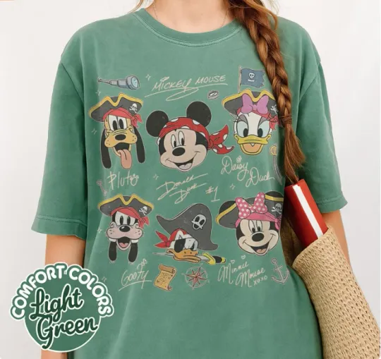 Discover Vintage Disney Pirate Shirt, Mickey & Friends Pirate Signature Crew TShirt