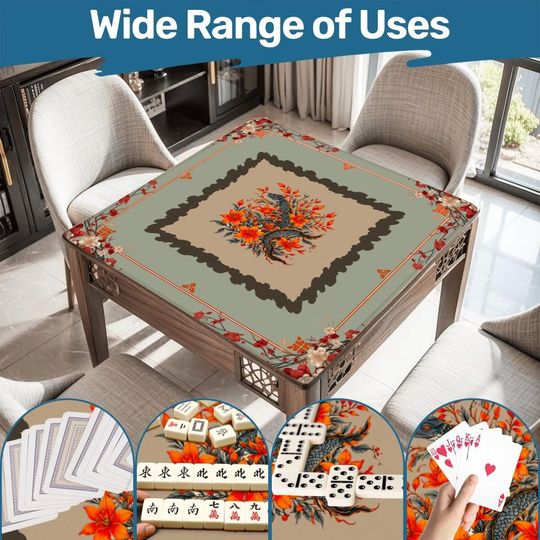 Discover Green Dragon Mahjong Mat  Non-Slip Roll-Up Table Mats Chinese Floral Art Luxury Quiet Play Surface Gifts for Mahjong Lovers